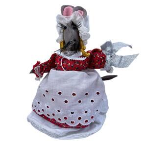 VTG 10" Felt Rat Mouse Doll Figure Christmas Decoration Handmade Dress Bonnet